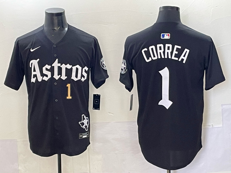 Men 2025 Houston Astros #1 Correa black  Game Nike MLB Jersey style 0016->houston astros->MLB Jersey